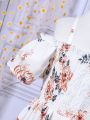 SHEIN Kids Nujoom Toddler Girls' Lovely Off-Shoulder Floral Printed Jumpsuit For Vacation