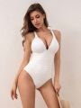 SHEIN DD+ Cross Back One-piece Swimsuit With Knot Detail