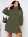 SHEIN CURVE+ Plus Size Women's Stand Collar Lantern Sleeve Dress