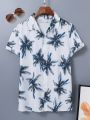 Teen Boys' Coconut Tree Printed Button Front Short Sleeve Shirt