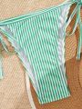 SHEIN Swim Basics Women'S Striped Pattern Knot Front & Side Tie Bikini Swimsuit Set