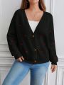 SHEIN CURVE+ Women's Plus Size Heart Embroidery Button Front Cardigan