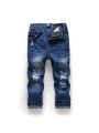 Little Boys' New Casual Fashionable Distressed Washed Denim Skinny Jeans