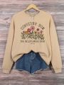 Plus Floral & Slogan Graphic Drop Shoulder Sweatshirt