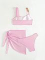 SHEIN Swim Y2GLAM Pink Sexy Swimsuit Set, 3pcs