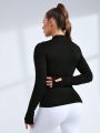 Daily&Casual Half Zipper Front Mesh Panel Spliced Sports Sweatshirt