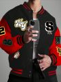 Manfinity Men's Oversized Baseball Jacket With Letter Print And Color Block Design