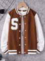 Tween Girl Letter Patched Striped Trim Varsity Jacket Without Tee
