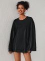 Brittney Do Women Black Zipper Style Oversized Sweatshirt