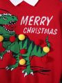 SHEIN Boys Christmas Dinosaur Pattern Drop Shoulder Sweater