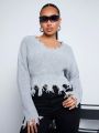 SHEIN SXY V-Neck Distressed Sweater