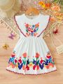 Young Girl's Floral Printed Sleeveless Dress For Spring/Summer