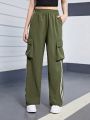 Teen Girls' Casual Basic Patchwork Weaved Straps Cargo Pants