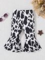 Infant Girls' Stylish Leopard Print Flare Pants, Comfortable Stretch Trousers For Spring And Autumn