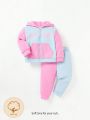 Cozy Cub Baby Girl Letter Graphic Two Tone Hoodie & Sweatpants