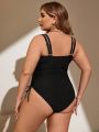 SHEIN Swim Basics Plus Size Crossed Drawstring Cami Strap One-Piece Swimsuit