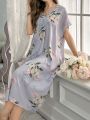 Women's Floral Print V-Neck Nightgown Dress