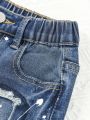 Toddler Boys' Sand Blasting + Printing And Dyeing + Distressed + Embroidered Denim Shorts