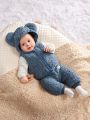 SHEIN Newborn Baby Boys' Cute Elephant Style Hooded Vest, Sweatshirt And Thick Fleece Pants 3pcs Outfit