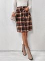 SHEIN LUNE Plaid Skirt With Patch Pockets