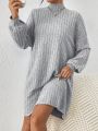 SHEIN Frenchy Women's Solid Color Half High Collar Lantern Sleeve Oversized Shift Dress (belt Not Included)