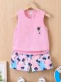 SHEIN Kids SUNSHNE Toddler Boys' Coconut Tree & Digital Printed Vest And Shorts Set, Summer Holiday Style