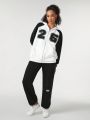 GraceKreations Women's Contrast Color Letter Printed Hooded Jacket