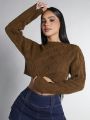 SHEIN PETITE Women's Solid Color Cropped Sweater