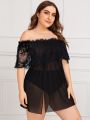 Plus Contrast Lace Sheer Mesh Dress