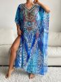 SHEIN Swim BohoFeel Women's Loose Fit Kimono Cover Up With All Over Print