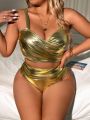 SHEIN Swim Basics Plus Size Metallic Style Swimsuit Set