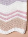 Girls' Colorblock Wave Pattern Round Neck Sweater