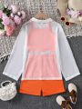 SHEIN Kids SUNSHNE Tween Girls' 3pcs/Set Casual Outfit: Shirts + Vest + Shorts