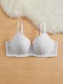 Plus Lace Panel Bow Front Scallop Trim Push Up Bra