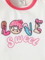 SHEIN Sweet Style Newborn Baby Girl Gift Box Set, Donut Ice Cream Candy Printed Romper And Shorts, Multiple Pieces Cute Casual Daily Wear, Spring Summer