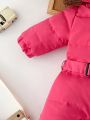 50% White Duck Down Filling Baby Girls' Thickened Hooded Puffer Coat For Cold Winter