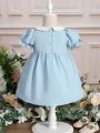 Baby Girl Color Block Peter Pan Collar A-Line Dress With Pleated Panel