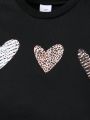 SHEIN Kids Y2Kool Girls' Cute And Cool Heart Print Sweatshirt