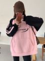 Dazy Star Women'S Color Block Letter Printed Drop Shoulder Sleeve Sweatshirt