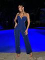 SHEIN SXY Women's V-neck Halter Glitter Jumpsuit