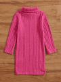 SHEIN Kids EVRYDAY Young Girl Turtle Neck Ribbed Knit Dress