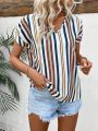 Women's Striped V-Neck Casual Shirt