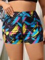 SHEIN Swim SPRTY Plus Size Women'S Printed Square Leg Swimsuit Shorts