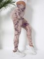 Yoga Trendy Tie Dye Seamless Scrunch Butt Tummy Control Gym Leggings With Wide Waistband