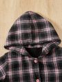 SHEIN Kids HYPEME Toddler Girls' Plaid Fleece Patchwork Hooded Coat For Autumn/winter