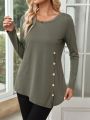 EMERY ROSE Button-Embellished Long-Sleeved T-Shirt