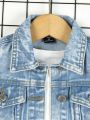 Young Girl 1pc Flap Detail Raw Hem Denim Jacket