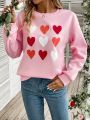 Heart Pattern Print Long Sleeve Sweatshirt