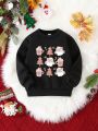 Young Girl Christmas Print Thermal Lined Sweatshirt