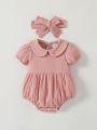 SHEIN Baby Solid Peter Pan Collar Bodysuit & Headband